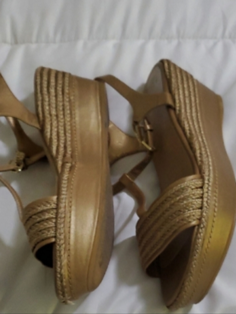 Stuart Weitzman Gold Braided Platform Wedge Sandals